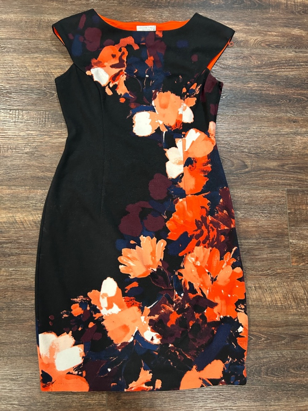 London Times Black Midi Dress with Floral Print